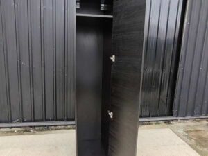 Tall black cabinet with 2 shelves