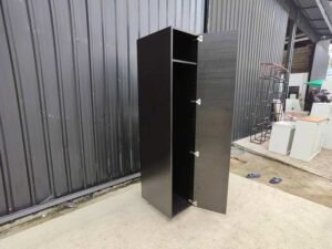 Tall black cabinet with 2 shelves