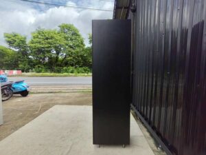 Tall black cabinet with 2 shelves