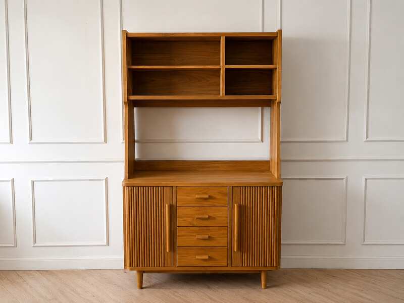 Teak display cabinet with 2 doors and 4 drawers (1)