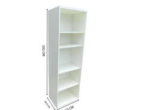 White wooden open-shelf unit (5 compartments)