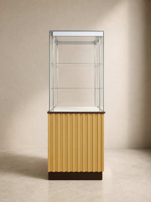 Tall square display cabinet with one storage compartment