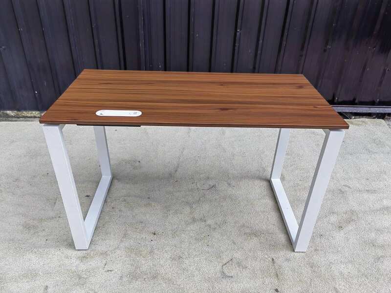 Brown desk with metal legs