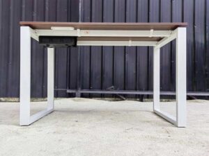 Brown desk with metal legs