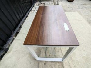 Brown desk with metal legs