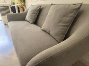 Ryoko 2-Seater Fabric Sofa, Cream, Wooden Legs, Includes 2 Cushions