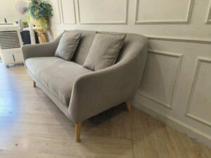 Ryoko 2-Seater Fabric Sofa, Cream, Wooden Legs, Includes 2 Cushions
