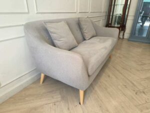 Ryoko 2-Seater Fabric Sofa, Cream, Wooden Legs, Includes 2 Cushions