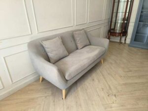 Ryoko 2-Seater Fabric Sofa, Cream, Wooden Legs, Includes 2 Cushions