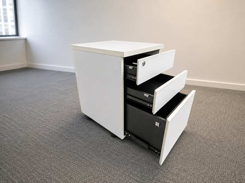 White 3-drawer mobile unit with wheels.