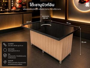 4-seater BBQ table (140 cm) with a built-in pot holder and storage shelf.