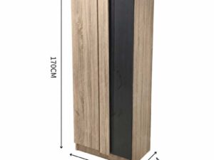 Modern Tall Plywood Wardrobe with Light Oak and Black Finish