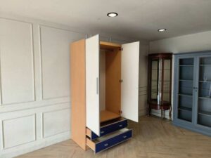Modern White & Blue 2-Door Wardrobe with 2 Drawers