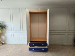 Modern White & Blue 2-Door Wardrobe with 2 Drawers