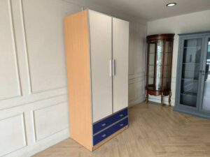 Modern White & Blue 2-Door Wardrobe with 2 Drawers