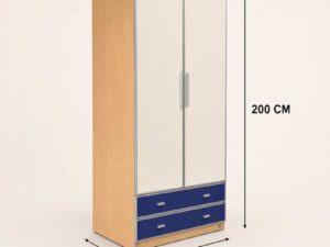 Modern White & Blue 2-Door Wardrobe with 2 Drawers