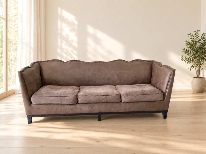 Brown 3-seater sofa with stud detailing along the edges (1)