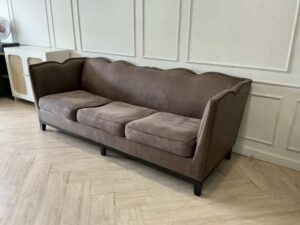 Brown 3-seater sofa with stud detailing along the edges (1)
