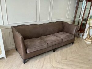 Brown 3-seater sofa with stud detailing along the edges (1)