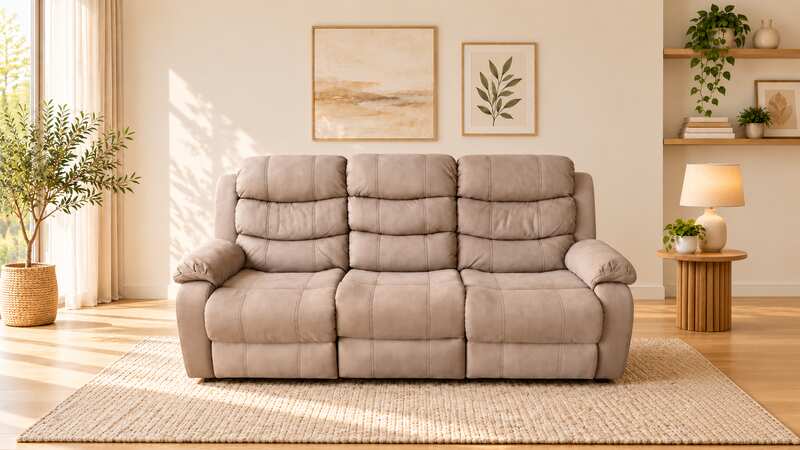 3-Seater Sofa with Soft Brown Fabric Upholstery (1)