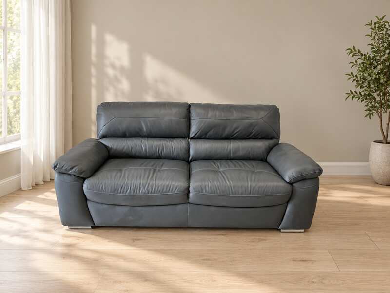 2-Seater Genuine Leather Sofa (Contact Areas), Dark Grey (1)