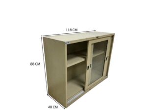 Cream-colored steel cabinet with sliding glass doors – Furnine brand (4)