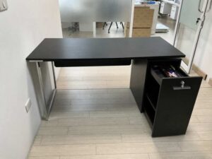 Office Desk with Elevated Metal Leg Design and Filing Cabinet – Black (1)