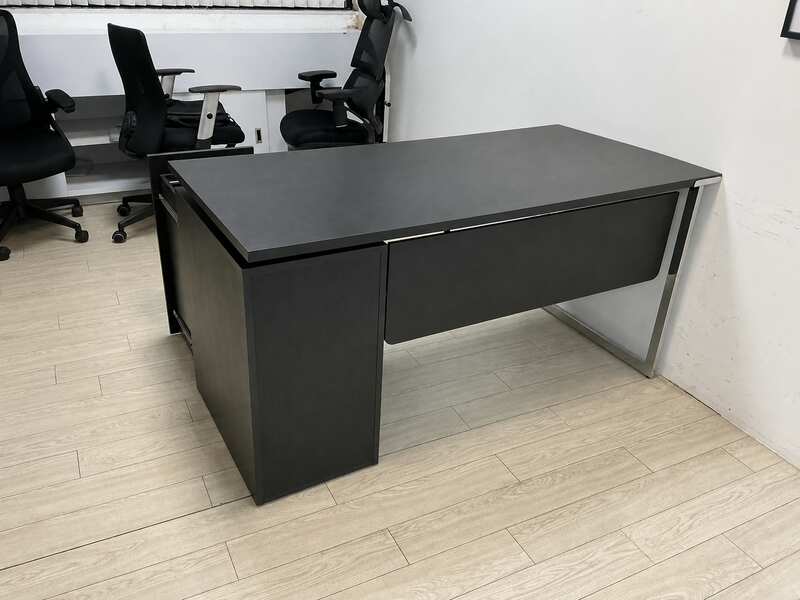 Office Desk with Elevated Metal Leg Design and Filing Cabinet – Black (1)