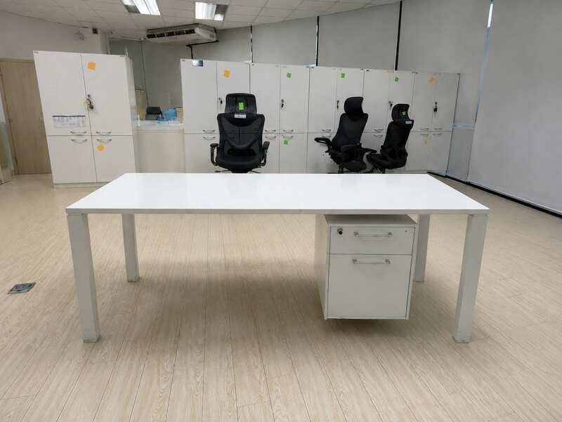White-top office desk + under-desk pedestal – sold as a set (33)