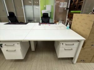 White-top office desk + under-desk pedestal – sold as a set (33)