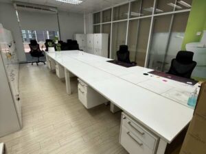 White-top office desk + under-desk pedestal – sold as a set (33)