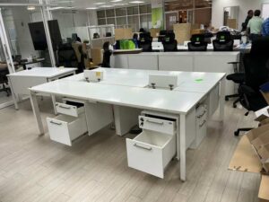 White-top office desk + under-desk pedestal – sold as a set (33)