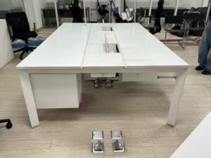 White-top office desk + under-desk pedestal – sold as a set (33)